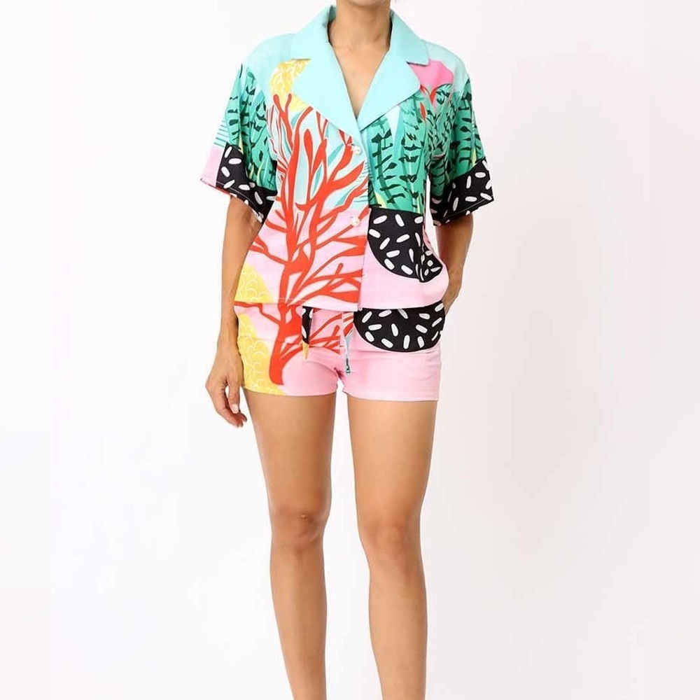 Tropical vibe short pajama set